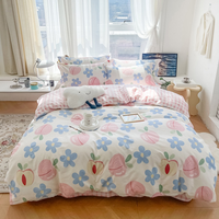 Parure de lit 4 pièces en coton imprimé, douce et agréable pour la peau, comprenant une housse de couette, un drap plat et des taies d'oreiller pour la chambre à coucher.
