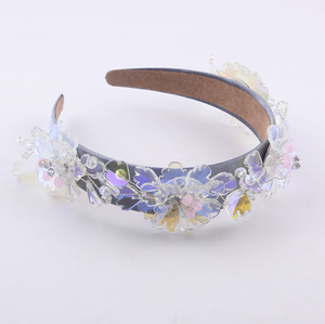 Bando partikel bunga kristal transparan Fashion baru untuk wanita hadiah Prom aksesori rambut Jalan hiasan kepala - Product Image 2