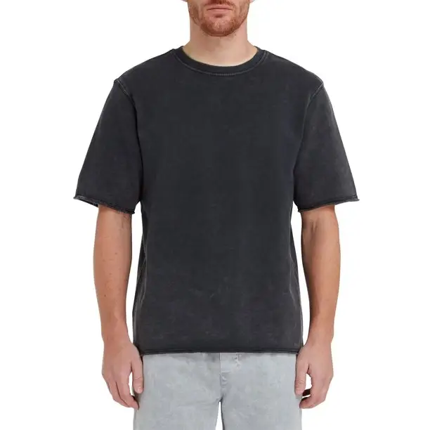 Футболка 300gsm с кислотной стиркой, уличная одежда, винтажная квадратная рубашка большого размера с камнем, футболка с разрезом, кислотная мойка