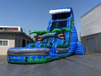 Location de jeux d'eau pour fêtes d'été, toboggan aquatique tropical commercial, toboggan aquatique gonflable bleu marbre, cour avec piscine