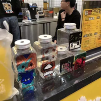 Bouteille de boisson en plastique PET pour jus d'eau de 500 ml/16 oz, emballage robot, bouteille de boisson à bulles Boba avec trou pour paille, couvercle mignon, gobelet à boire pour enfants
