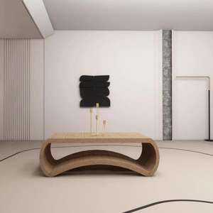 ML-CF06 Mesa de Centro de Madera Sólida Curva Moderna de Diseño Minimalista, Ecológica, con Almacenamiento, Color Personalizable, Muebles para Sala de Estar - Product Image 5