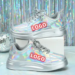 Mode Lente $ Herfst Koreaans Design Goud Sliver Casual Schoenen Laser Glanzend Glitter Platform Sneakers Schoenen Voor Dames En Dames