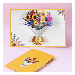 Teacher's Day Mother's Day greeting card 3D creative flowers handmade card paper carving color printed sun bouquet