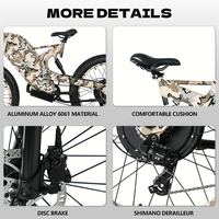 Vélo électrique à pneus larges de style militaire camouflage, célèbre sur internet, avec batterie au lithium intégrée, moteur à moyeu arrière 36V, autonomie de 60 km