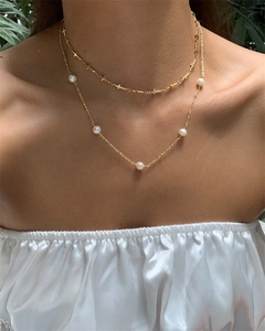 Collar de mujer chapado en oro con dije de nácar, delicado, de acero inoxidable, ideal <span class=keywords><strong>para</strong></span> el verano, con cadena de eslabones de 18K, resistente al deslustre, en bolsa OPP. - Product Image 6