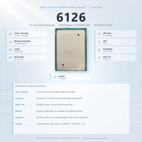 Server CPU 6126 12 Core 2.6GHz LGA3647 19.25MB SR3B3 125W HPC Workstation Internal yang Dapat Diperluas untuk Bisnis