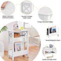 Ensemble de table à manger de luxe haut de gamme avec cadre en X blanc étroit de 28 pouces de hauteur, avec étagère et porte-revues