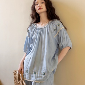 <span class=keywords><strong>Pigiama</strong></span> Estivo da <span class=keywords><strong>Donna</strong></span> in Cotone, Camicia a Maniche Corte e Pantaloncini con Elastico in Vita, Elegante Tessuto <span class=keywords><strong>Jersey</strong></span> per Casa - Product Image 6