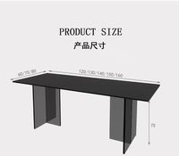 Table à manger noire moderne avec pieds en acrylique, design suspendu transparent, plateau rectangulaire en bois, mobilier de maison imperméable