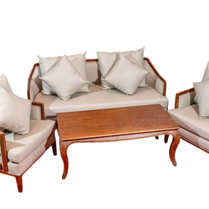Indochine luxe Chesterfield canapé ensemble en cuir souple frêne bois milieu du siècle moderne confortable siège oreiller maison hôtel Villa - Product Image 1