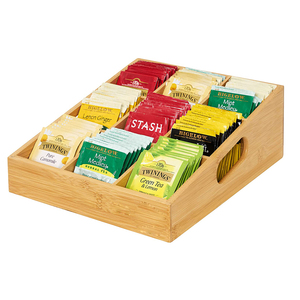 Tea Box Organizer 9 Compartments, Bamboo Tea bag Storage Box Chest, Tea Bag Holder Rack Storage Container Tea Caddy