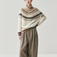 Pull 100% cachemire, col haut pour femme, demi-fermeture éclair, pull en tricot épais, veste pull ample