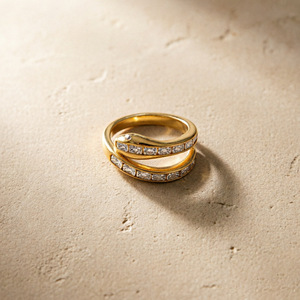 Modern <b>Open</b> <b>Rings</b> 18k Gold Plated Stainless Steel Non Tarnish Customized Clear Rhine Stone Snake <b>Ring</b> for Gift - Product Image 4
