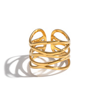Cincin Wanita Mewah Ringan, Laris Manis, Gaya Sederhana INS, Bahan Stainless Steel, Model Terbuka, Lapisan Vakum Emas 18K
