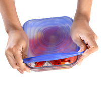 Lot de six couvercles de conservation en silicone transparent – Film de conservation moderne et minimaliste pour boîte à lunch domestique scellée