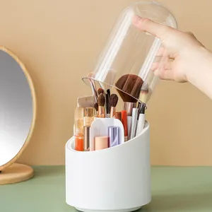 Table rotative transparente en plastique, boîte de rangement cosmétique pour les pinceaux de maquillage et les stylos