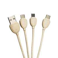 Populer gadget terdegradasi elektronik kabel Promosi 3 in 1 bentuk persegi panjang jerami gandum Gantungan Kunci Usb pengisian kabel Hadiah