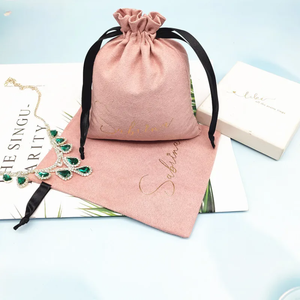 Custom Luxury <b>Dust</b> Bags With Logo Ring Pouch Packing Gift Pink Beige Velvet <b>Cloth</b> Jewelry Pouches Drawstring Bags - Product Image 5
