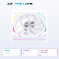 Ventilador para PC GK120 ARGB Blanco de 120mm con Rodamiento de Aleación PWM, Silencioso de 20dBA, Sincronización de 5V, Cadena Daisy Chain para PC Gaming, Proveedor OEM al por Mayor