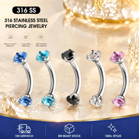 Piercing corporel en titane G23 style punk, barbell banane courbé avec zircon, pour sourcil, cartilage d'oreille, rook, conch, tragus, hélix, cadeau