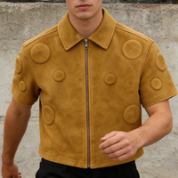 Chemise zippée pour homme, style streetwear, coupe courte et oversize, à manches courtes, avec motif à pois 3D en relief, personnalisable, haute couture décontractée
