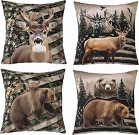 Housse de coussin en tissu doux avec motif d'ours et d'élan, décoration de coussin avec drapeau américain, housse de coussin camouflage, animaux vert et brun, intérieur et extérieur