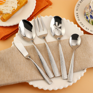 Couverts en acier inoxydable forgés à la main argent mat martelé cuillère de service fourchette couteau - Product Image 3