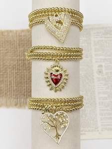 Linda Pulsera con Colgante en Forma de Corazón CZ Momma, Pulsera con Módulo de Colgante CZ Momma en Oro, Accesorio CZ Momma, Pulsera Elástica con Cuentas - Product Image 6
