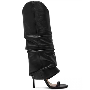 <span class=keywords><strong>Stivali</strong></span> da <span class=keywords><strong>donna</strong></span> western tinta unita slip-on alti fino <span class=keywords><strong>al</strong></span> <span class=keywords><strong>ginocchio</strong></span> con punta aperta, tomaia plissettata, tacco alto e taglio a V con fascia singola - Product Image 5