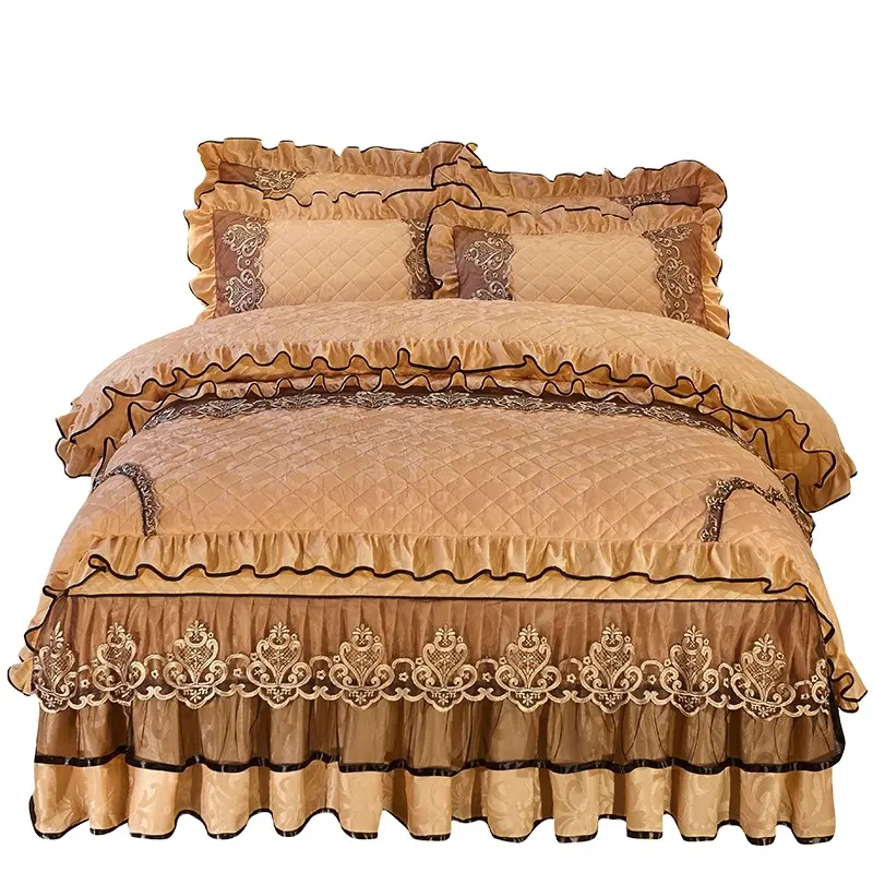 American style sleep aid velvet eco-friendly embroid winter velvet quilted cotton 4pcs bed spread