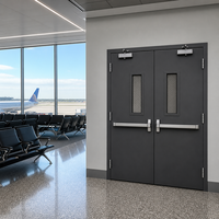 Portes métalliques doubles coupe-feu 3 heures avec vitre de vision et barre anti-panique pour projet de sécurité des bâtiments commerciaux aux États-Unis