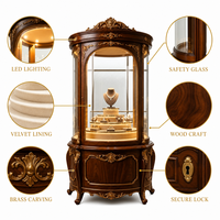 Vitrine à bijoux vintage verticale avec éclairage LED pour musée, magasin de détail et bijouterie
