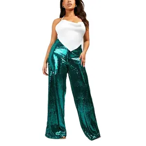 Autumn and Winter Thickened Sequins Wide-leg Pants Drape Trousers Plus Size Loose Mopping Shiny Long Straight Pants for Women