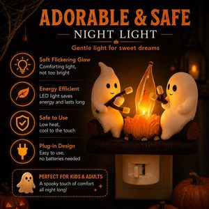 Meilleure vente : Veilleuse LED à brancher Effet Flamme Vacillante, Décoration d'Halloween 3D, Fantôme Guimauve Mignon et Effrayant - Product Image 2
