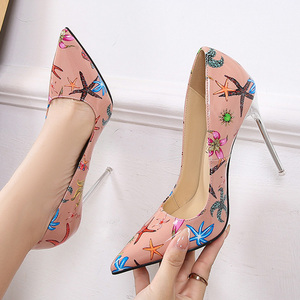Big Size 46 Extreme High Heels Women Print Slim Heel <b>Shoes</b> Colorful Stiletto Dress Wide Fit Sandals - Product Image 1