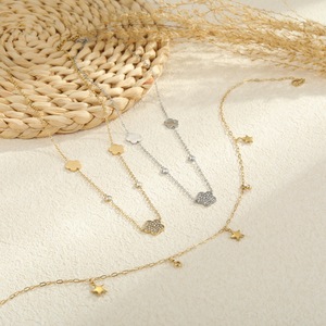 Kalung Liontin Bunga Bintang Bulan Berlapis Emas 18K Mewah dengan Baja Anti Karat PVD dan Batu CZ untuk Perhiasan Sehari-hari Wanita - Product Image 3