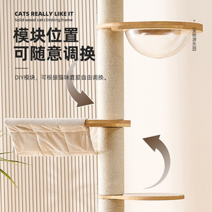 Árbol para gatos de madera maciza de 4 niveles, estructura de escalada resistente con cama y poste rascador para gatos de interior - Product Image 3
