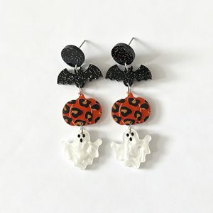 Orecchini da donna esagerati in ferro, a tema Halloween, horror, con stampa leopardata, zucca, caramella, pipistrello, gioielli giganti stravaganti - Product Image 5