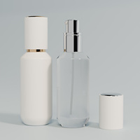 LANCAI Lot de 4 flacons pompe à lotion ronds en verre de tailles variées, luxe, 30/50 ml, finition blanche mate transparente, gravure métallique