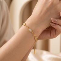 Nouveau Bracelet de Luxe Léger pour Femme en Acier Inoxydable avec Diamants Colorés, Chaîne à Maillons en Pierre Naturelle et Zircon – Bijou Tendance