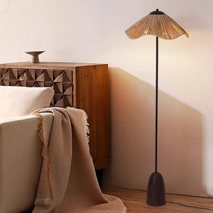 Wabi Sabi Style Floor Lamp Solid Wood Straw Weave LED Light Source Home Ambient Lighting 3-5 Meter Irradiation Area <b>Switch</b> - Product Image 3