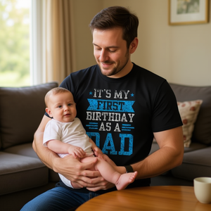 T-shirt pour le premier anniversaire de papa, design avec texte bleu, cadeau pour homme - Product Image 3