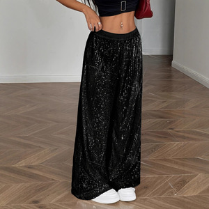 <span class=keywords><strong>Pantaloni</strong></span> <span class=keywords><strong>Eleganti</strong></span> da Donna Taglia Europea e Americana, a Vita Alta, con Paillettes, Gamba Svasata, Casual, Lunghi, <span class=keywords><strong>Neri</strong></span>, alla Moda, 100% - Product Image 3