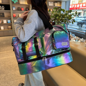 Shiny Colorful Duffle Bags Outdoor Travel Sports Yoga Luggage <b>Storage</b> Bag Waterproof Travel Bags With Shoes Compartment - Product Image 2