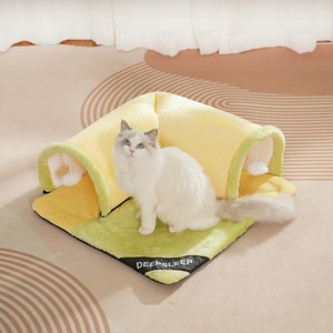 DeepSleep <b>Cat</b> <b>Tunnel</b> Bed Yellow Fluffy Warm Pet Bed For <b>Cats</b> Play And Sleep - Product Image 3