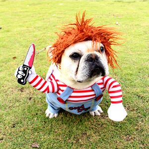 Costume de <span class=keywords><strong>chien</strong></span> Chuckyy, vente chaude, vêtements amusants pour animaux de compagnie, costume de <span class=keywords><strong>chien</strong></span> Chuckyy tenant un couteau, costume de <span class=keywords><strong>chien</strong></span> pour <span class=keywords><strong>Halloween</strong></span> - Product Image 3