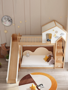 Letto a soppalco in legno massello dal design moderno a casetta sull'albero <span class=keywords><strong>per</strong></span> bambini 0-3 anni, culla alta/bassa con scivolo, personalizzabile <span class=keywords><strong>per</strong></span> uso in camera da letto - Product Image 6