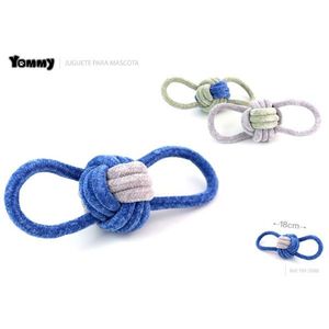 Jouet à mâcher pour chien Tommy Pet, double nœud, 18 cm, bleu gris, corde - Product Image 1