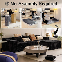 Canapé modulable en L minimaliste moderne, ensemble de fauteuils en tissu velours côtelé noir, assise profonde confortable en éponge, non assemblé